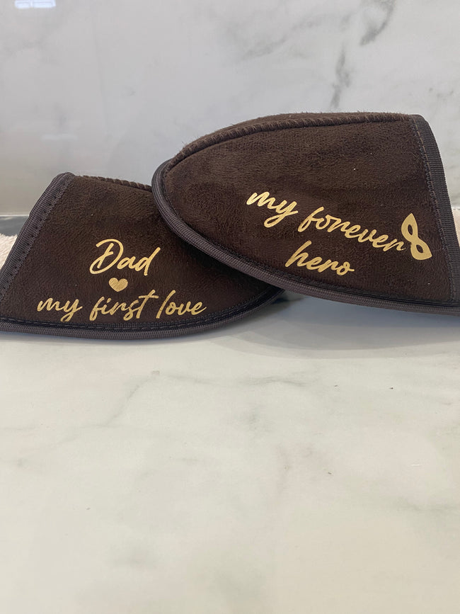 Chocolate Brown Men's Father's Day Slippers-Dad my first love my forever hero