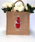 Load image into Gallery viewer, Medium Personalized Waterproof Burlap Tote - Red Espresso Collection
