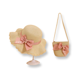 Girl Personalized Beach Bag and Sun Hat Set -Pink