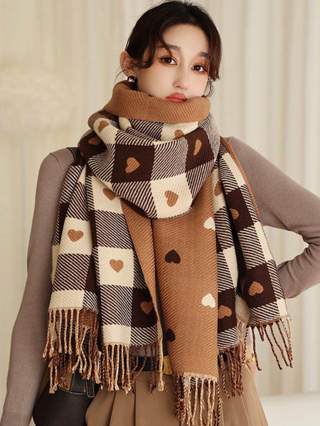 Luxury Double Sided Heart  Cashmere blend Scarf