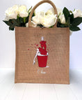 Load image into Gallery viewer, Medium Personalized Waterproof Burlap Tote - Red Espresso Collection
