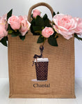 Load image into Gallery viewer, Medium Personalized Waterproof Burlap Tote - Cappuccino Collection
