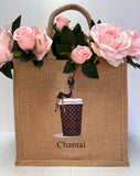 Medium Personalized Waterproof Burlap Tote - Cappuccino Collection