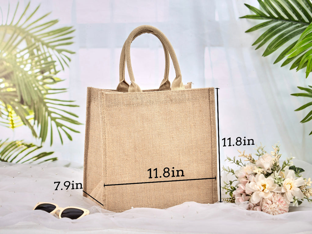 Medium Personalized Waterproof Burlap Tote Cream Trim