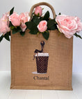 Load image into Gallery viewer, Medium Personalized Waterproof Burlap Tote - Cappuccino Collection
