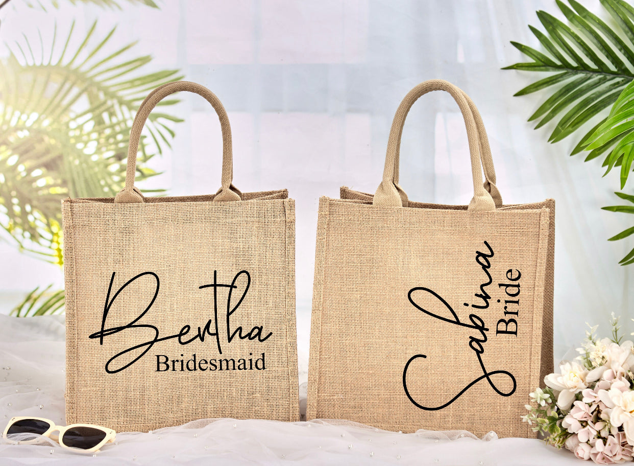 Medium Personalized Waterproof Burlap Tote - Cream Trim