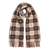 Luxury Double Sided Heart Cashmere blend Scarf -Brown