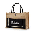 Load image into Gallery viewer, XLarge Personalized Burlap Tote with Side Pocket -Black
