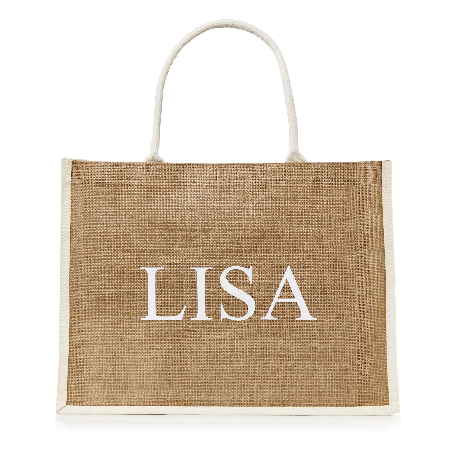 XLarge Personalized Waterproof Burlap Tote - Cream Trimmed