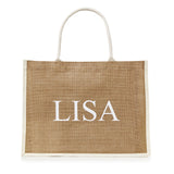 XLarge Personalized Waterproof Burlap Tote - Cream Trimmed