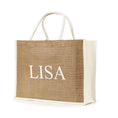 Load image into Gallery viewer, XLarge Personalized Waterproof Burlap Tote - Cream Trimmed
