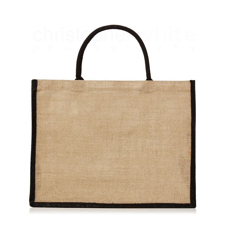 Black Trimmed Large Burlap Tote