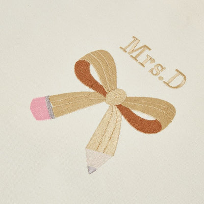 Embroidered Personalized Pencil Bow Tote