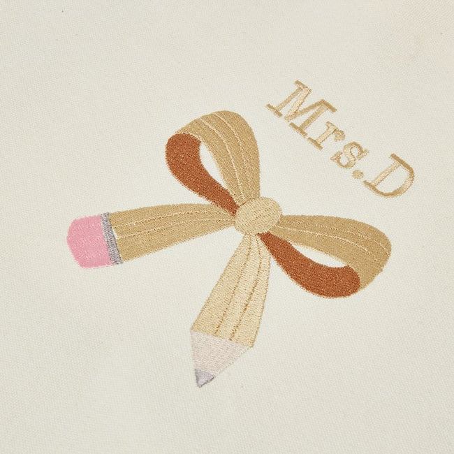 Embroidered Personalized Pencil Bow Tote