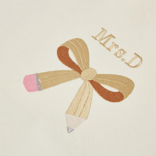 Embroidered Personalized Pencil Bow Tote