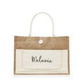 Load image into Gallery viewer, XLarge Personalized Burlap Tote with Side Pocket -Cream
