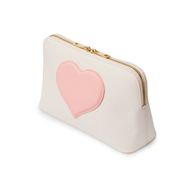 Cream X Large Heart Design Makeup Bag