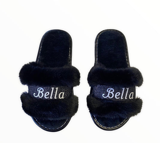 Customized Black Glitter Slippers