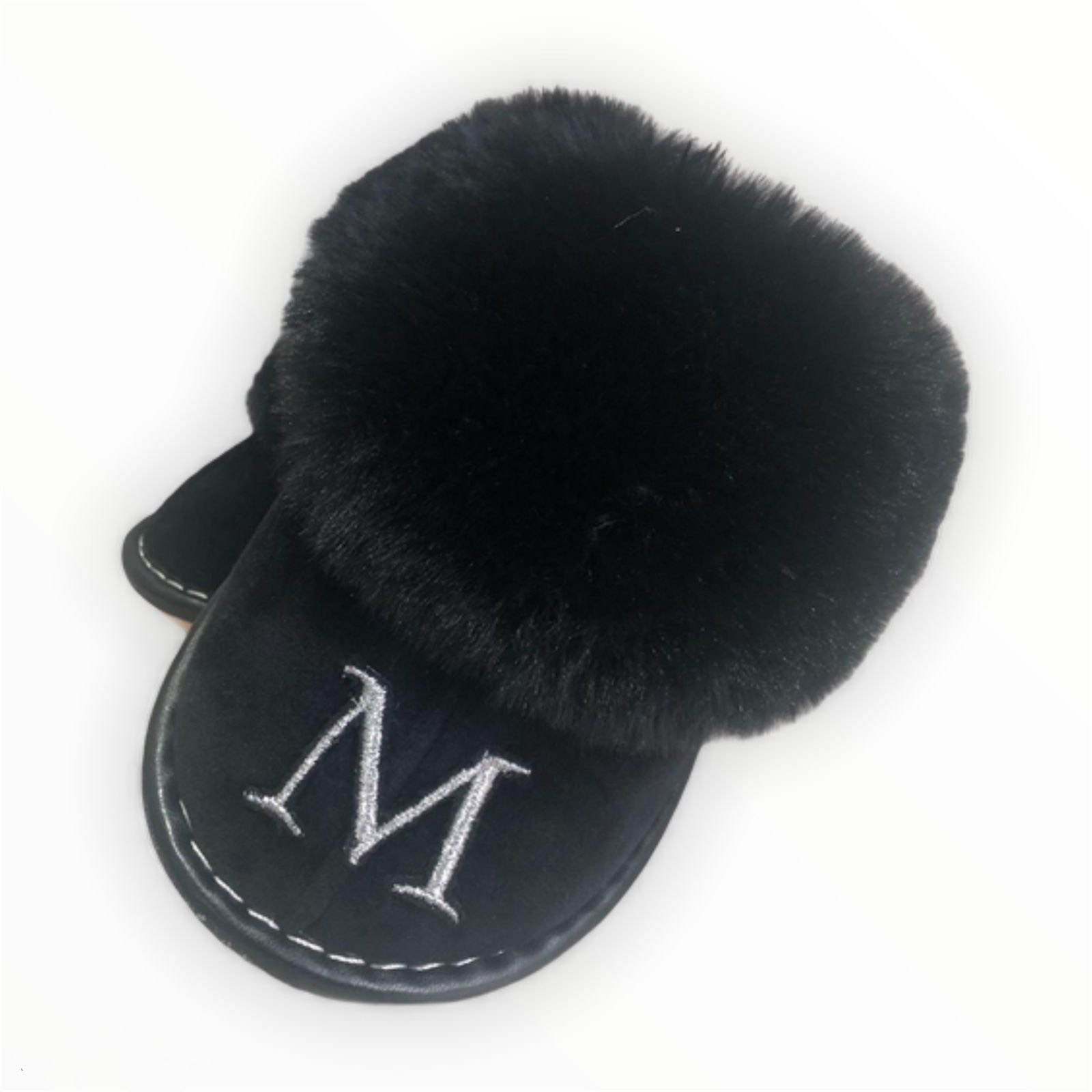 Black Personalized Ladies fluffy Slipper 