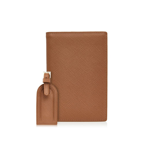 Camel Passport Holder and Luggage Tag Set