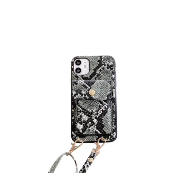 Dark Grey Snake Crossbody iPhone 11 Pro Case with cardholder pouch