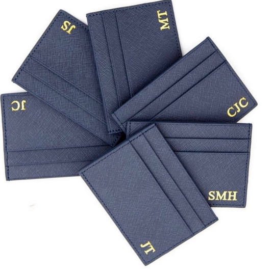 Navy Personalized Leather Cardholder