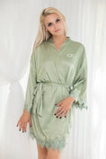 Load image into Gallery viewer, Ladies Lace Trimmed Sage Green Customized Robe
