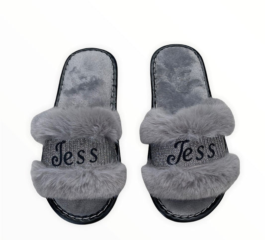 Customized Grey Glitter Slipper