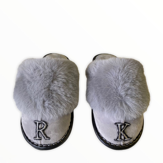 Grey Personalized Ladies fluffy Slipper