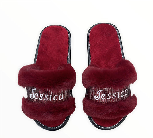 Customized Maroon Glitter Slippers