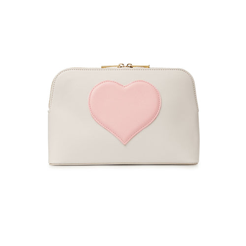 Cream X Large Heart Design Makeup Bag