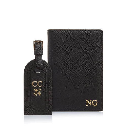 Black Passport Holder and Luggage Tag Set