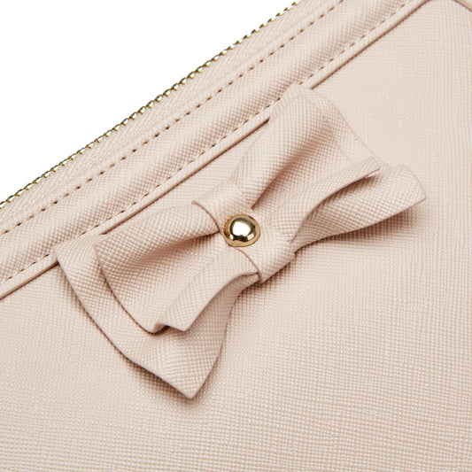 Nude Personalized Makeup Bag with bow embellishment