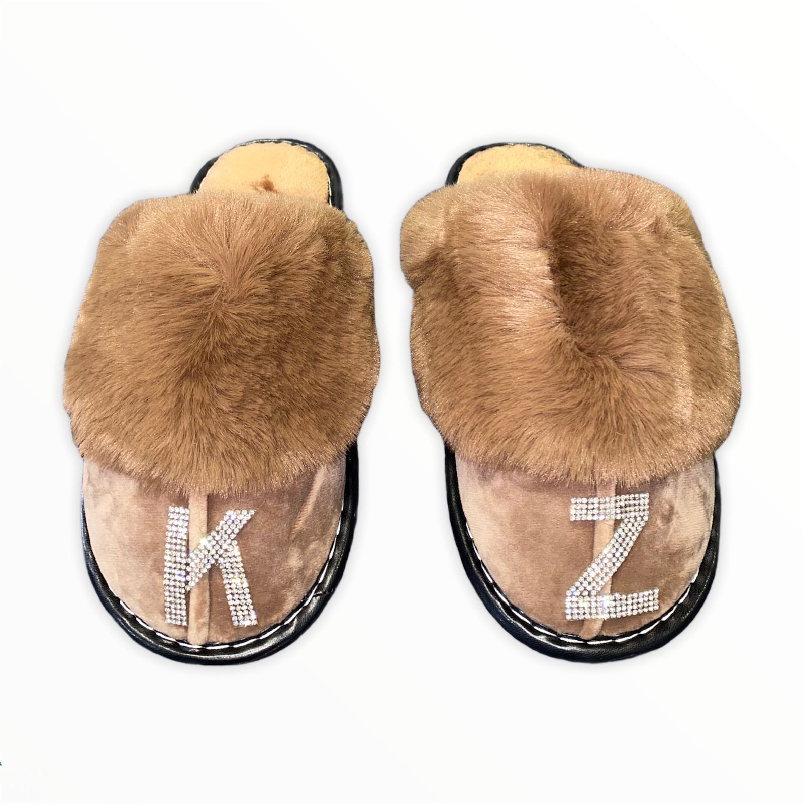 Limited Edition Crystal Collection Tan Personalized Slip-on Slippers