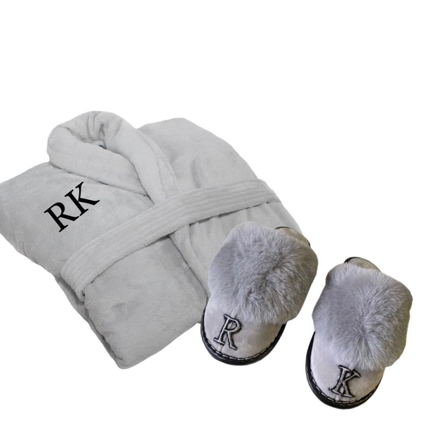 Grey Customized Matching Robe and Slipper Sets
