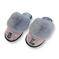 Load image into Gallery viewer, Grey Personalized Slippers with Pink Hearts
