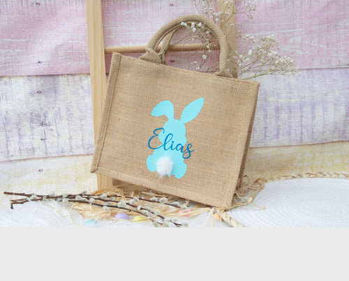 Personalized Easter Basket Jute Bag - Light Blue