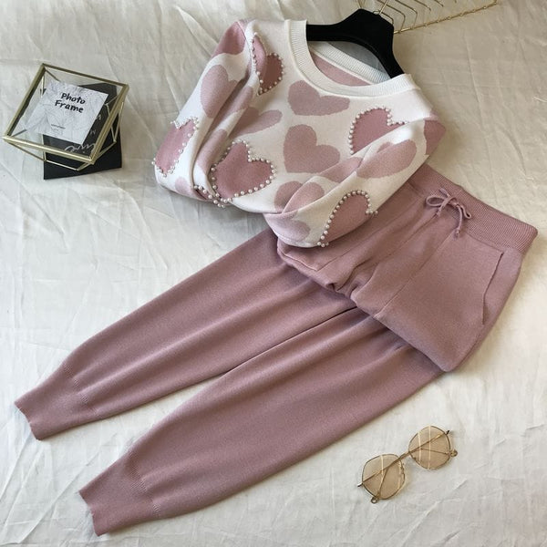 Pink Queen of Hearts Beaded Personalized Knitwear Loungewear set