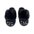 Load image into Gallery viewer, Black Personalized Slippers with White Hearts
