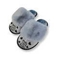 Load image into Gallery viewer, Grey Personalized Slippers with Black Hearts
