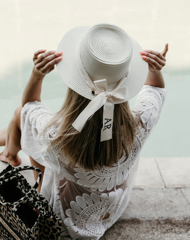Mykonos Personalized Cream Panama Hat with Bow Ribbon