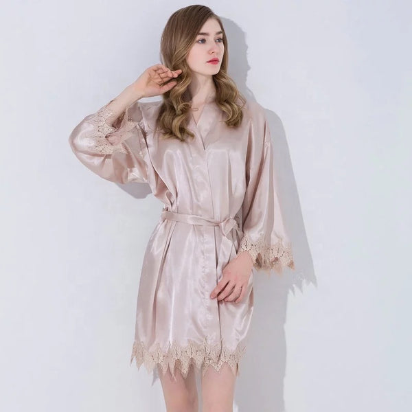 Ladies Lace Trimmed Champagne Customized Robe