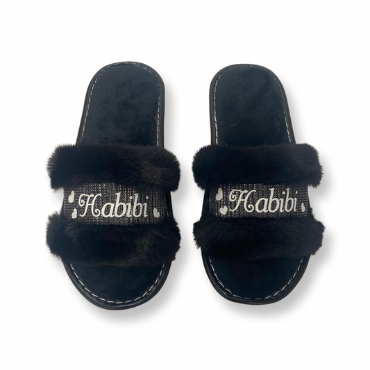 Valentines Customized Black Glitter Slippers