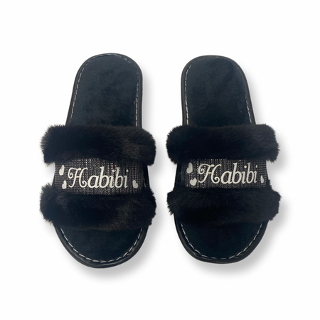 Customized Black Glitter Slippers