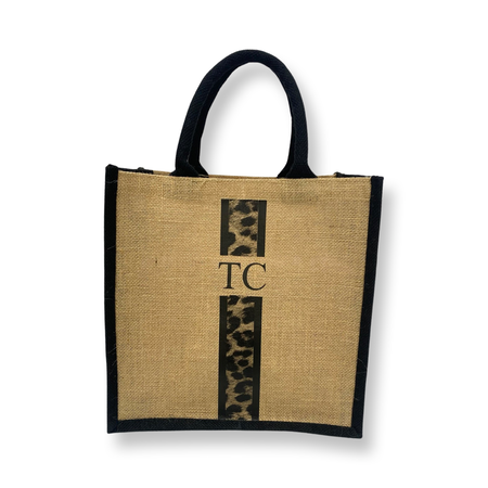 Large Striped Personalized Waterproof Burlap Tote in