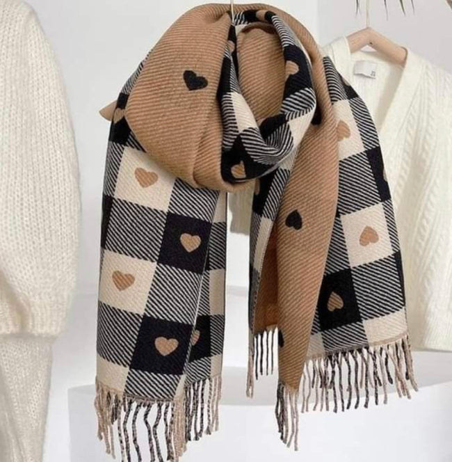 Luxury Double Sided Heart  Cashmere blend Scarf