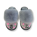 Load image into Gallery viewer, Grey Personalized Slippers with Pink Hearts
