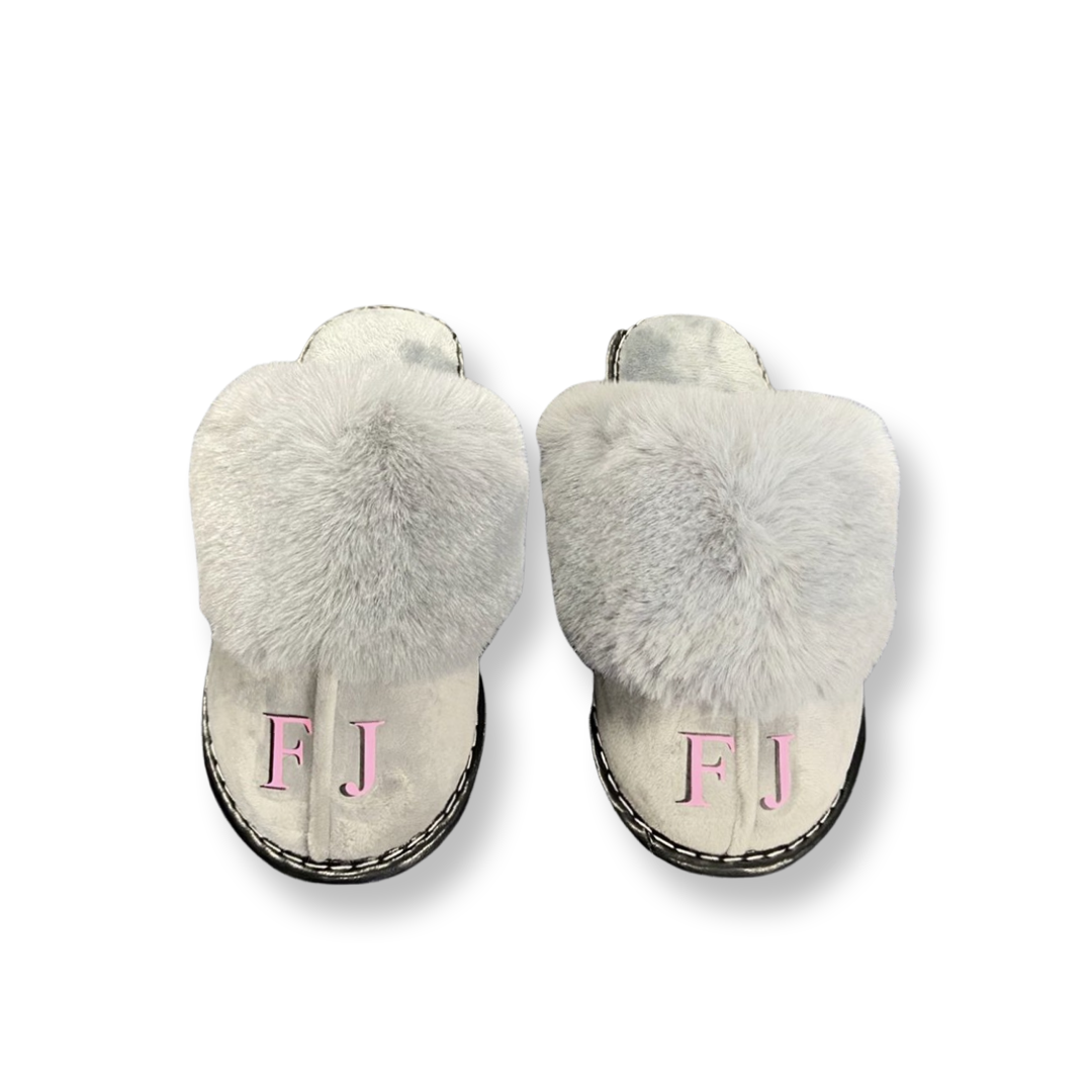Grey Double Initial Slippers