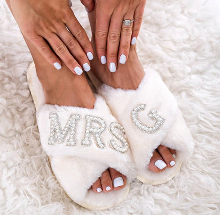 White Crossover Personalized Slippers- Bride