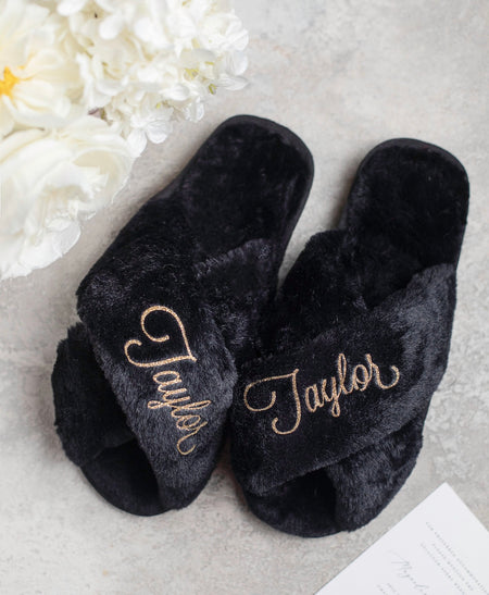 Taupe Slip-on Slippers - Name